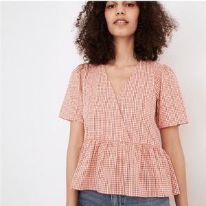 Madewell Crossover Peplum Top in Textured Gingham Check- Size Small